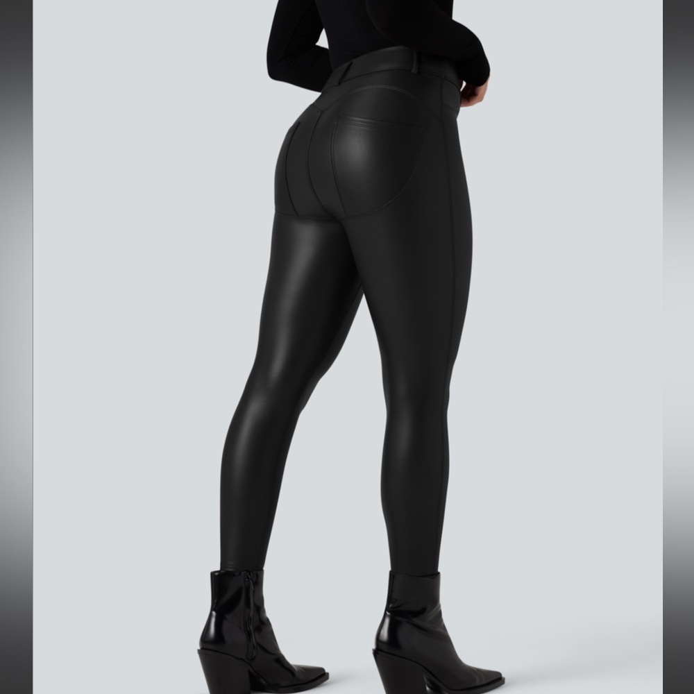 HALARA Black Faux Leather High-Waist Leggings